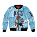 NSW Blues Rugby Custom Sleeve Zip Bomber Jacket Go Cockroaches Aboriginal Art