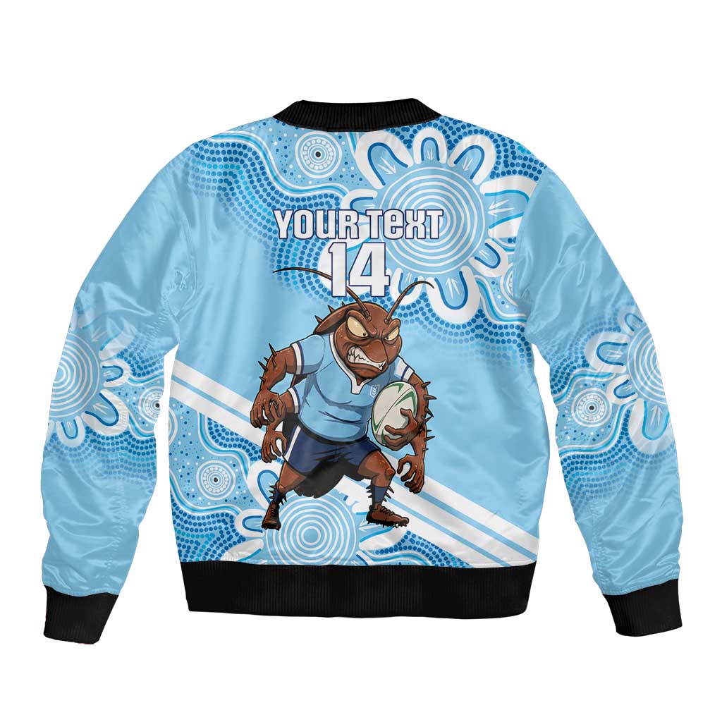 NSW Blues Rugby Custom Sleeve Zip Bomber Jacket Go Cockroaches Aboriginal Art