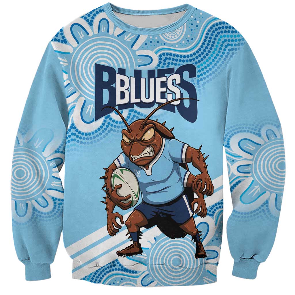 NSW Blues Rugby Custom Sweatshirt Go Cockroaches Aboriginal Art