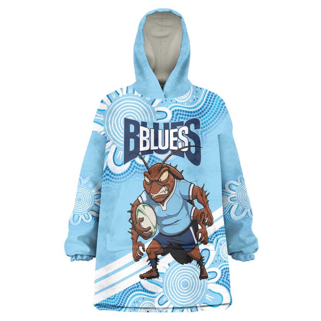 NSW Blues Rugby Custom Wearable Blanket Hoodie Go Cockroaches Aboriginal Art