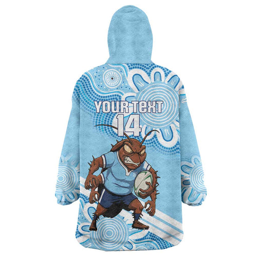 NSW Blues Rugby Custom Wearable Blanket Hoodie Go Cockroaches Aboriginal Art