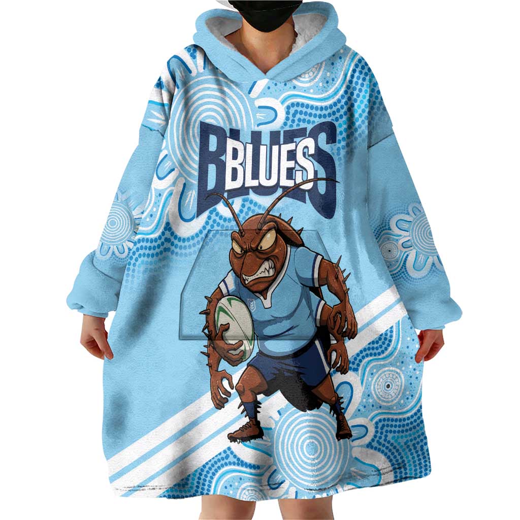 NSW Blues Rugby Custom Wearable Blanket Hoodie Go Cockroaches Aboriginal Art