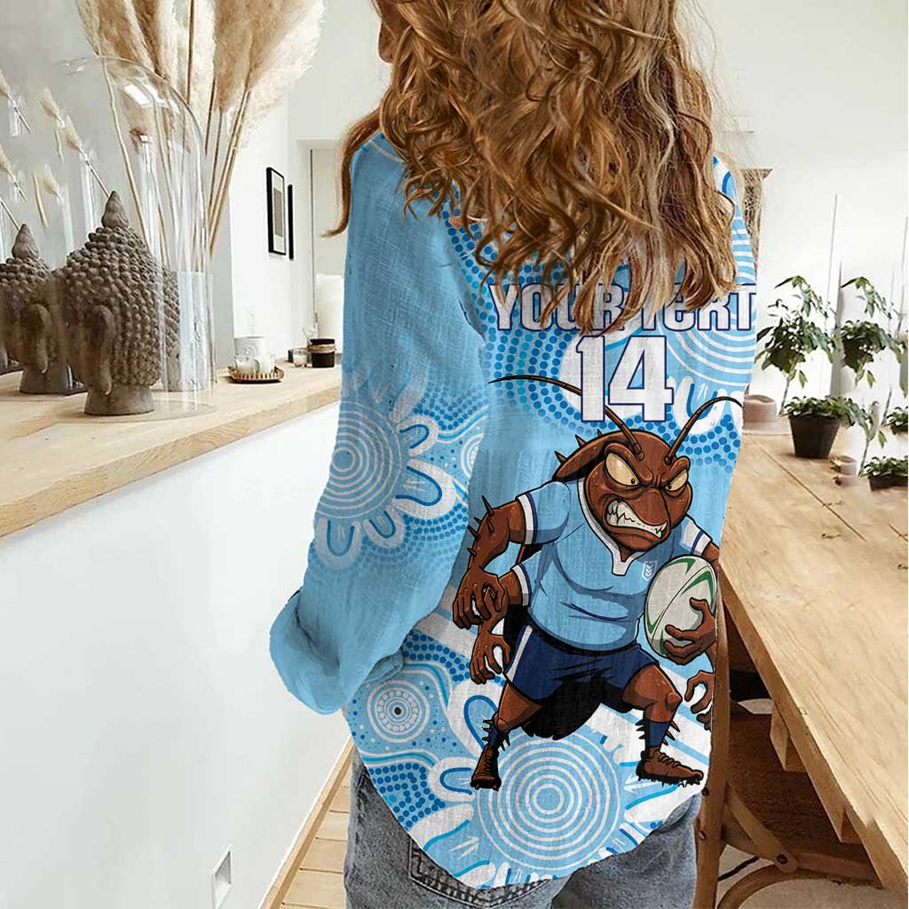 NSW Blues Rugby Custom Women Casual Shirt Go Cockroaches Aboriginal Art