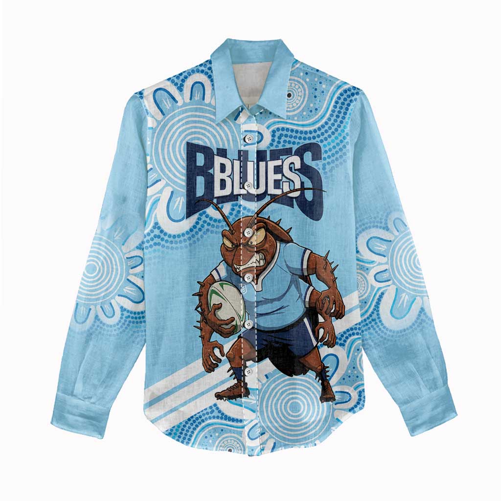 NSW Blues Rugby Custom Women Casual Shirt Go Cockroaches Aboriginal Art
