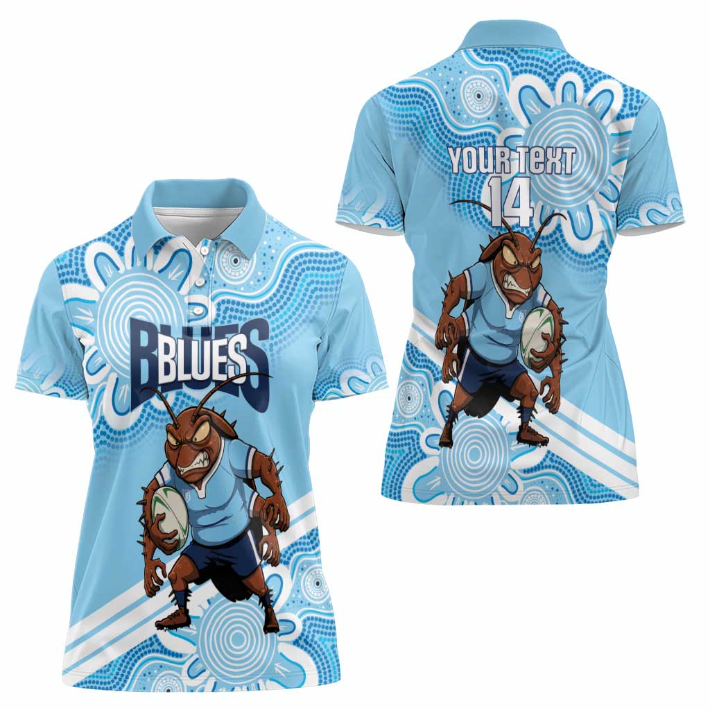 NSW Blues Rugby Custom Women Polo Shirt Go Cockroaches Aboriginal Art