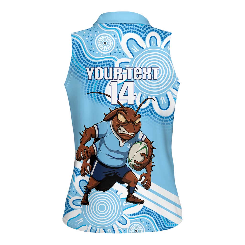 NSW Blues Rugby Custom Women Sleeveless Polo Shirt Go Cockroaches Aboriginal Art