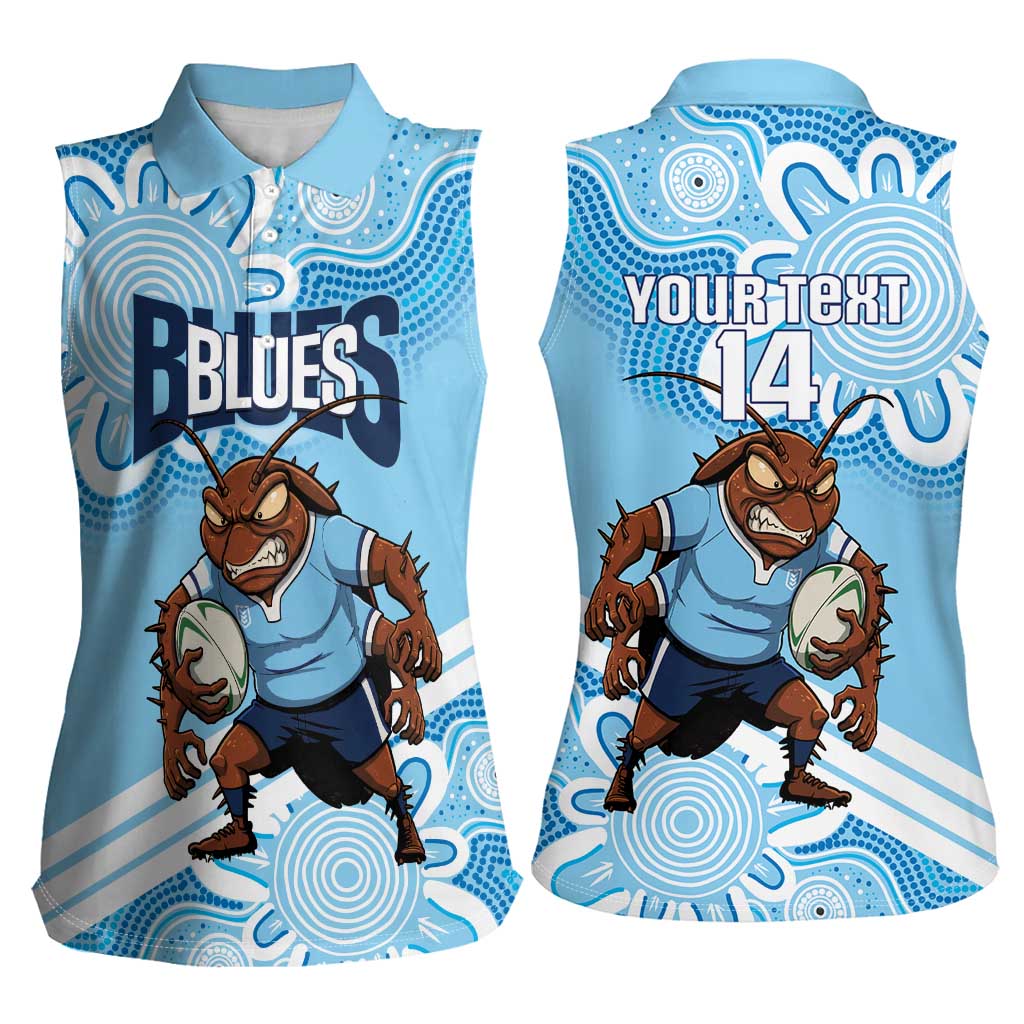 NSW Blues Rugby Custom Women Sleeveless Polo Shirt Go Cockroaches Aboriginal Art