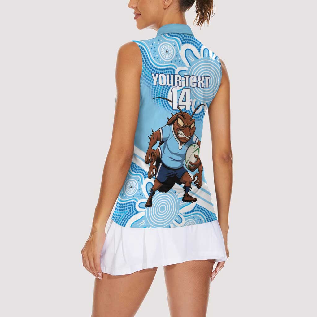 NSW Blues Rugby Custom Women Sleeveless Polo Shirt Go Cockroaches Aboriginal Art