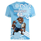 NSW Blues Rugby Custom Women V-Neck T-Shirt Go Cockroaches Aboriginal Art