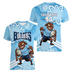 NSW Blues Rugby Custom Women V-Neck T-Shirt Go Cockroaches Aboriginal Art