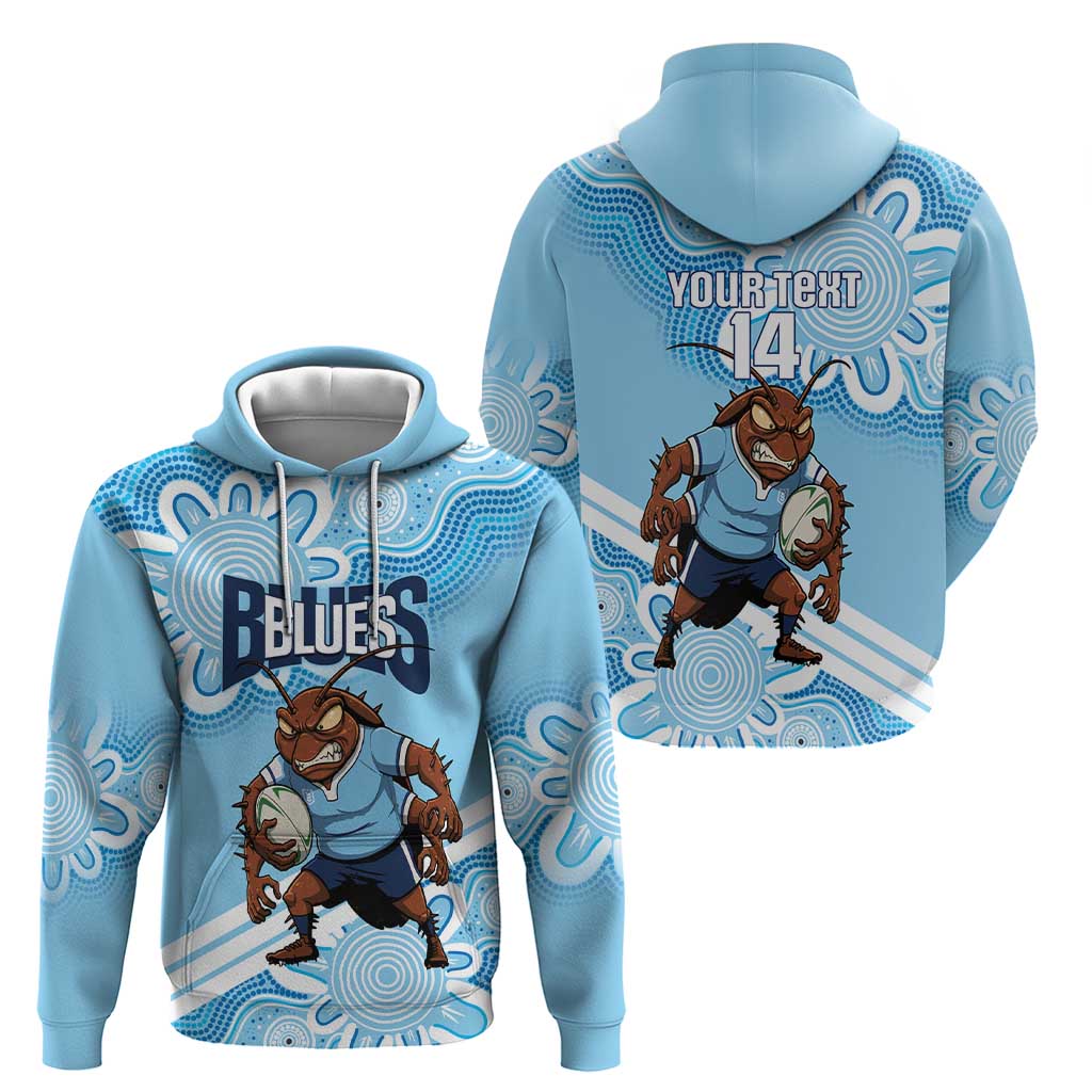 NSW Blues Rugby Custom Zip Hoodie Go Cockroaches Aboriginal Art