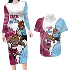 QLD Maroons and NSW Blues 2025 Couples Matching Long Sleeve Bodycon Dress and Hawaiian Shirt Come On Together