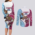 QLD Maroons and NSW Blues 2025 Couples Matching Long Sleeve Bodycon Dress and Long Sleeve Button Shirt Come On Together