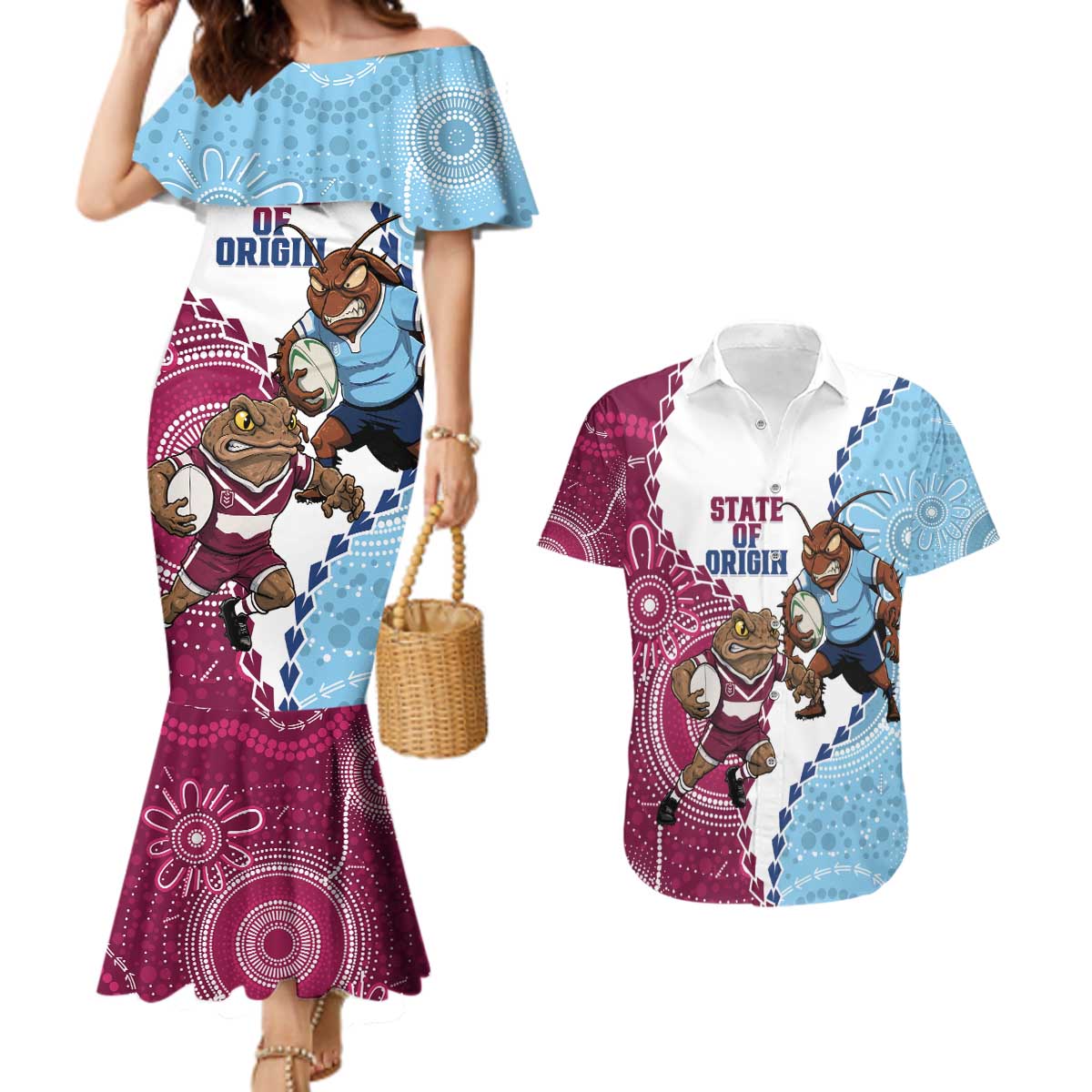QLD Maroons and NSW Blues 2025 Couples Matching Mermaid Dress and Hawaiian Shirt Come On Together