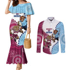 QLD Maroons and NSW Blues 2025 Couples Matching Mermaid Dress and Long Sleeve Button Shirt Come On Together