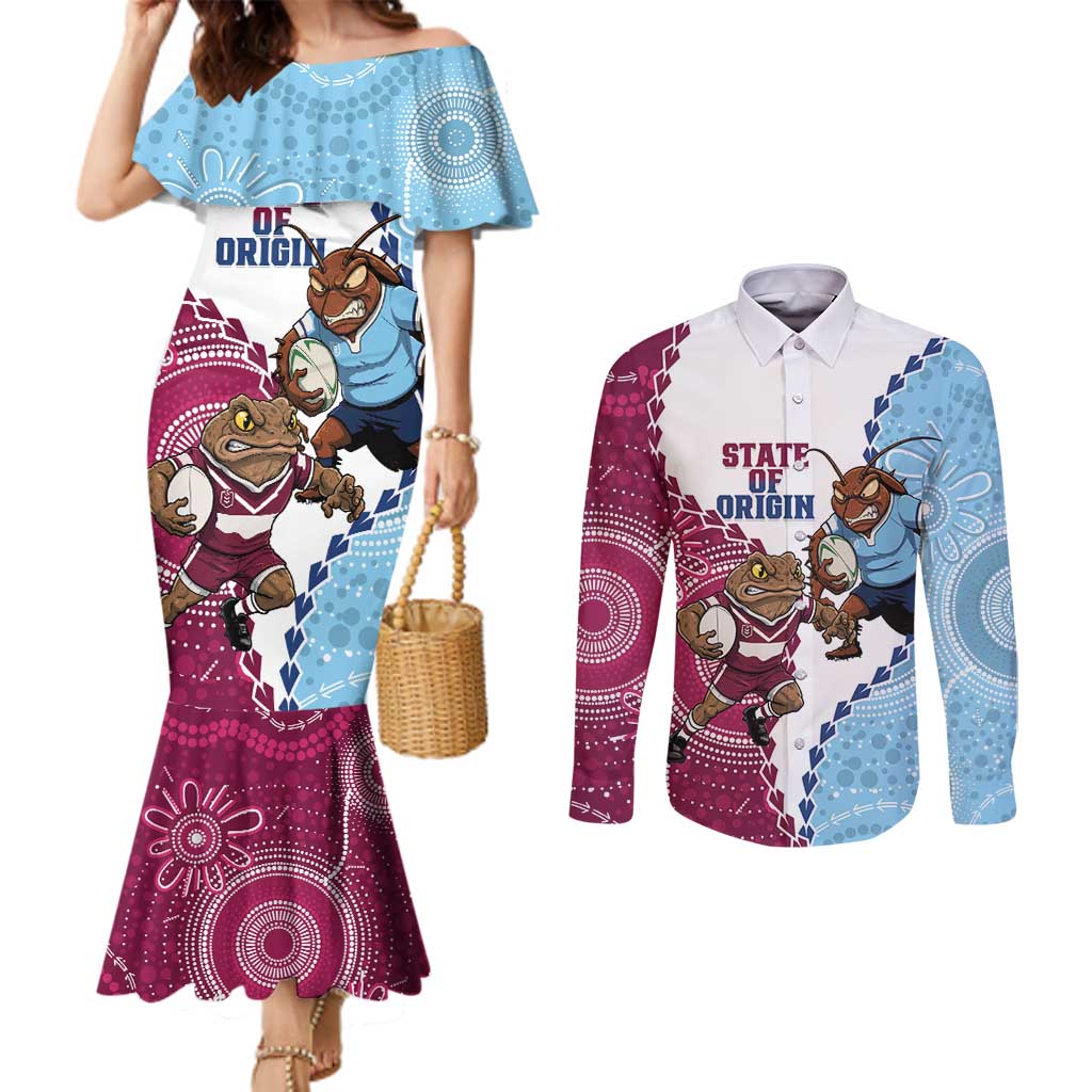 QLD Maroons and NSW Blues 2025 Couples Matching Mermaid Dress and Long Sleeve Button Shirt Come On Together