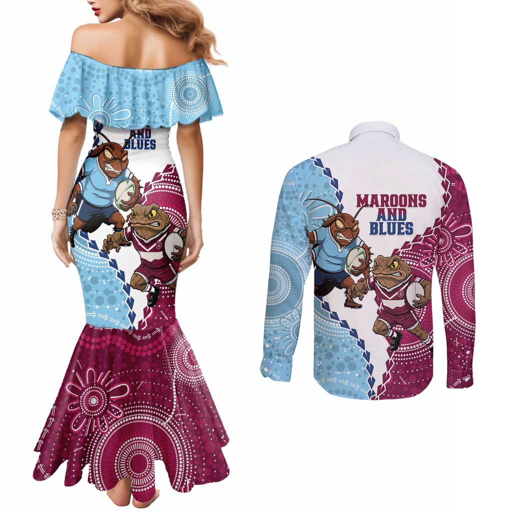 QLD Maroons and NSW Blues 2025 Couples Matching Mermaid Dress and Long Sleeve Button Shirt Come On Together
