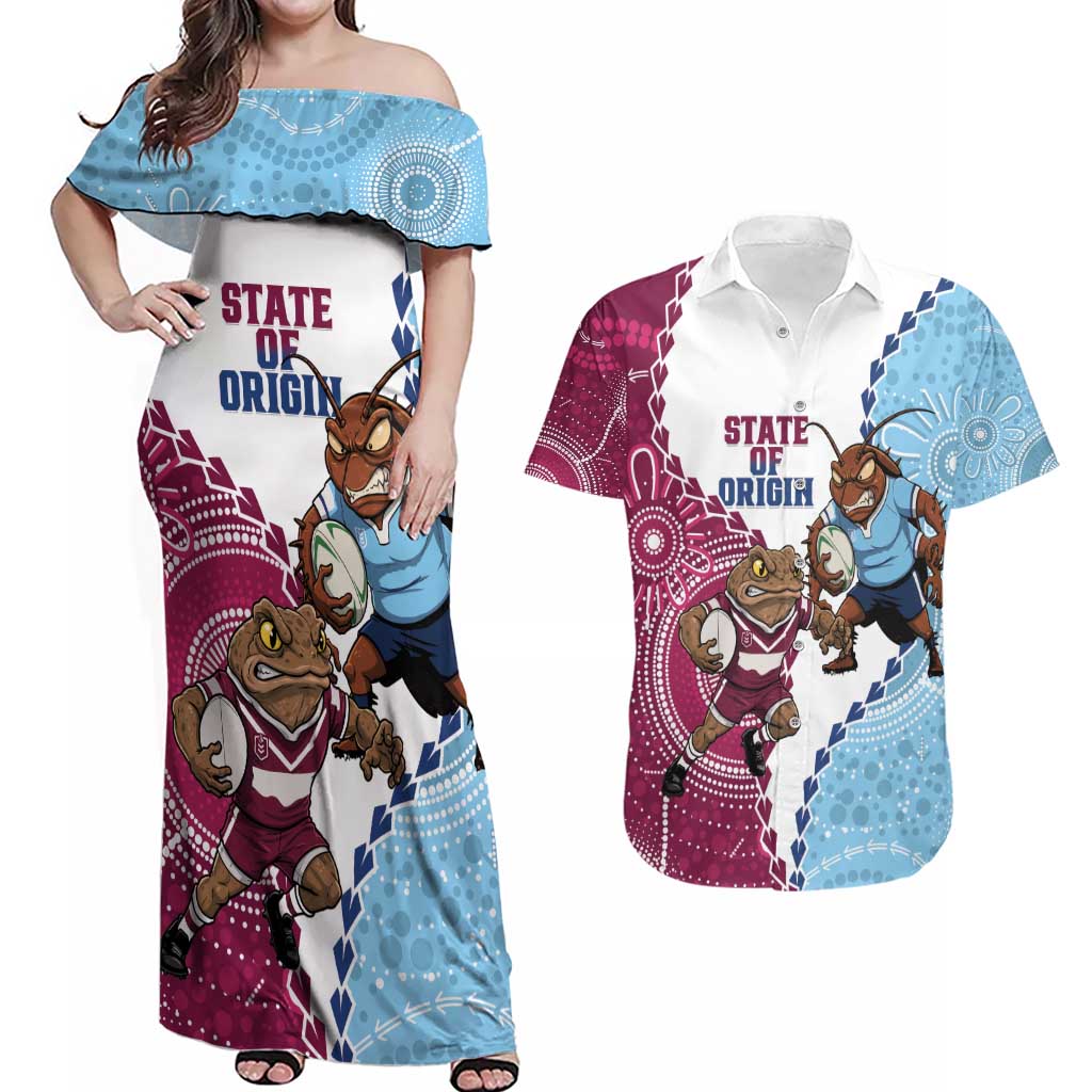 QLD Maroons and NSW Blues 2025 Couples Matching Off Shoulder Maxi Dress and Hawaiian Shirt Come On Together