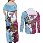 QLD Maroons and NSW Blues 2025 Couples Matching Off Shoulder Maxi Dress and Long Sleeve Button Shirt Come On Together
