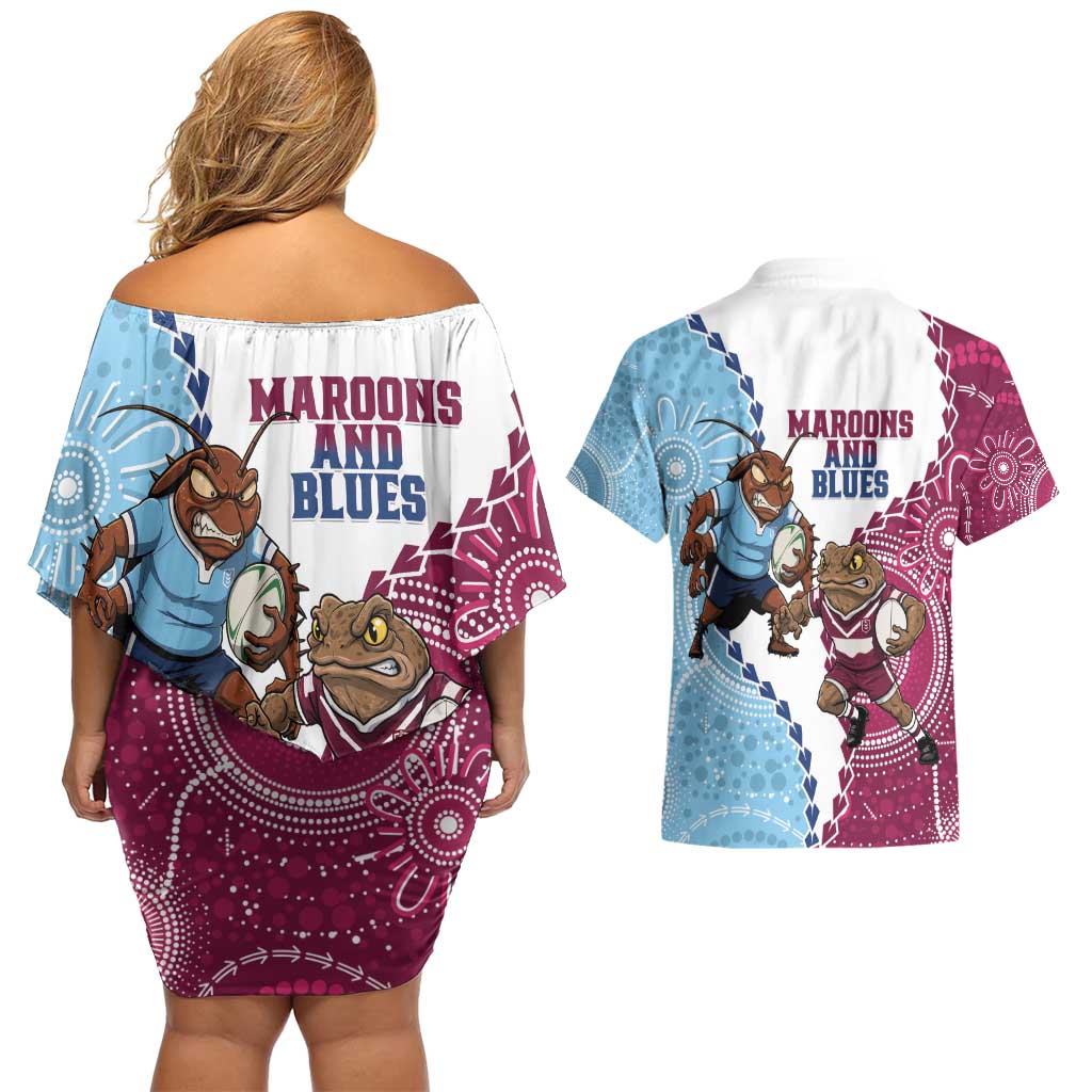 QLD Maroons and NSW Blues 2025 Couples Matching Off Shoulder Short Dress and Hawaiian Shirt Come On Together
