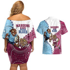 QLD Maroons and NSW Blues 2025 Couples Matching Off Shoulder Short Dress and Hawaiian Shirt Come On Together