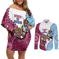 QLD Maroons and NSW Blues 2025 Couples Matching Off Shoulder Short Dress and Long Sleeve Button Shirt Come On Together