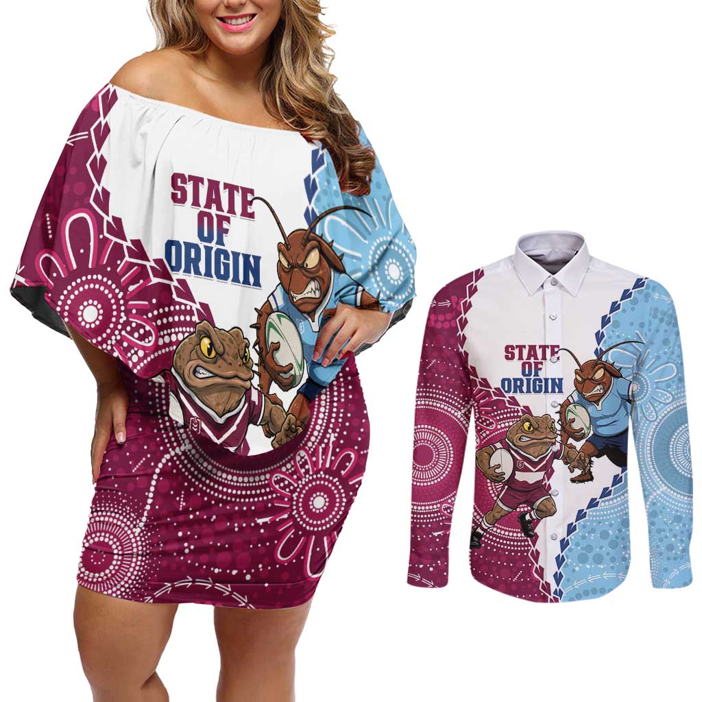 QLD Maroons and NSW Blues 2025 Couples Matching Off Shoulder Short Dress and Long Sleeve Button Shirt Come On Together