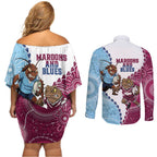 QLD Maroons and NSW Blues 2025 Couples Matching Off Shoulder Short Dress and Long Sleeve Button Shirt Come On Together