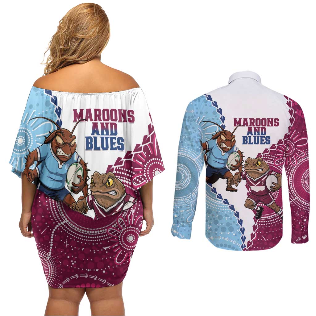 QLD Maroons and NSW Blues 2025 Couples Matching Off Shoulder Short Dress and Long Sleeve Button Shirt Come On Together
