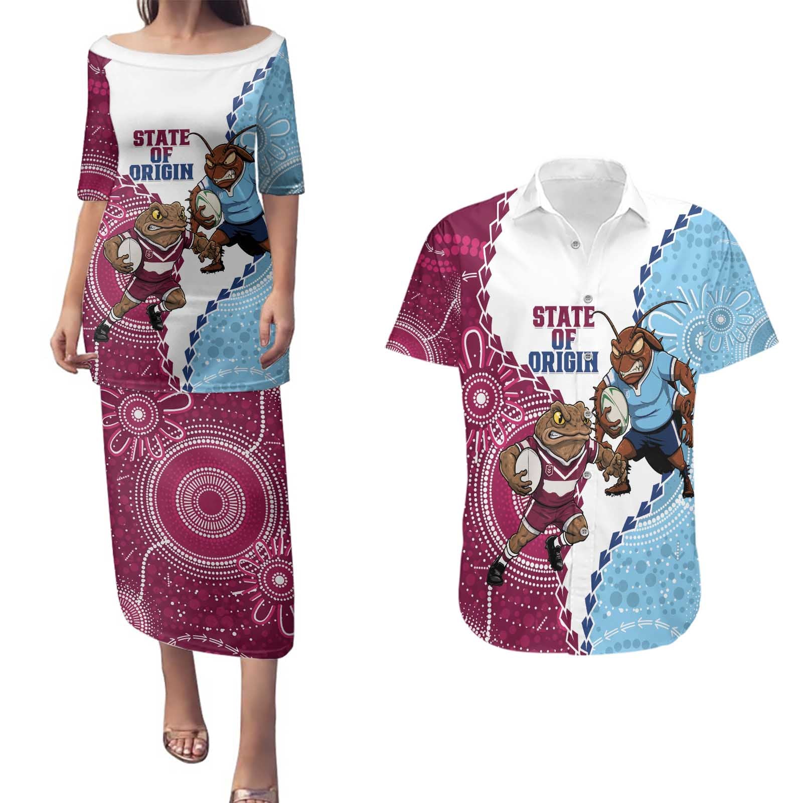 QLD Maroons and NSW Blues 2025 Couples Matching Puletasi and Hawaiian Shirt Come On Together