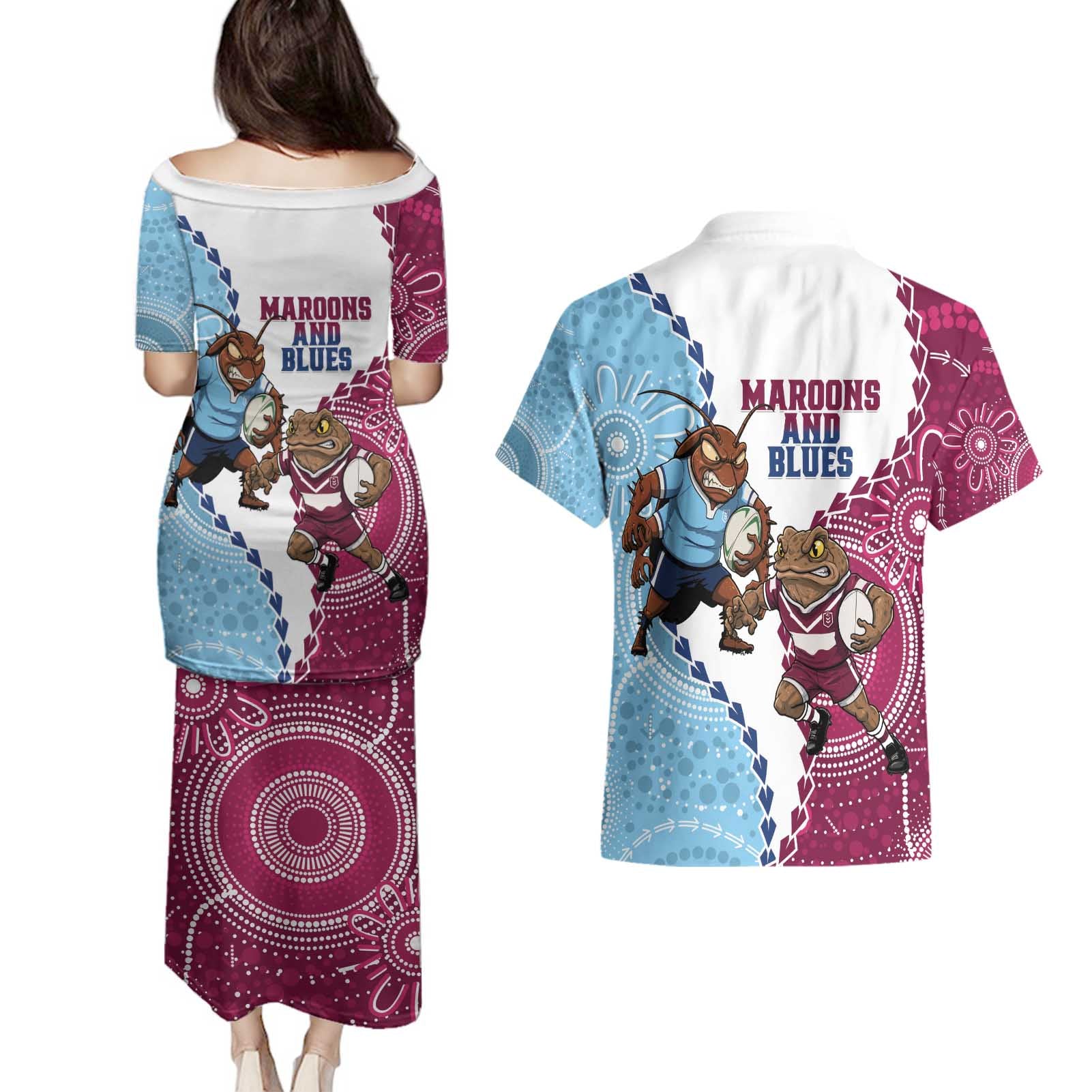 QLD Maroons and NSW Blues 2025 Couples Matching Puletasi and Hawaiian Shirt Come On Together