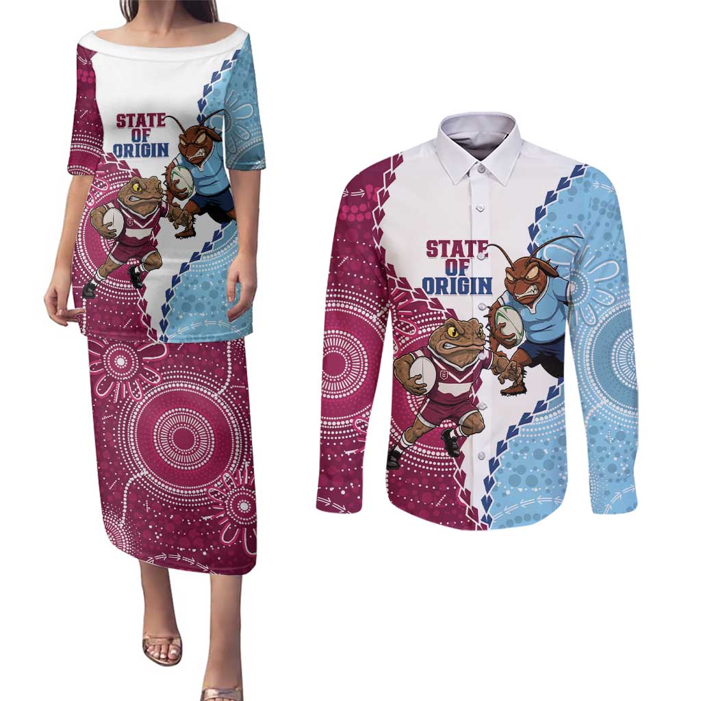 QLD Maroons and NSW Blues 2025 Couples Matching Puletasi and Long Sleeve Button Shirt Come On Together