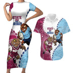 QLD Maroons and NSW Blues 2025 Couples Matching Short Sleeve Bodycon Dress and Hawaiian Shirt Come On Together
