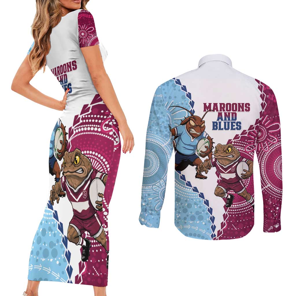 QLD Maroons and NSW Blues 2025 Couples Matching Short Sleeve Bodycon Dress and Long Sleeve Button Shirt Come On Together