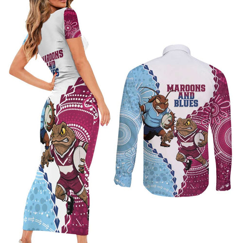 QLD Maroons and NSW Blues 2025 Couples Matching Short Sleeve Bodycon Dress and Long Sleeve Button Shirt Come On Together