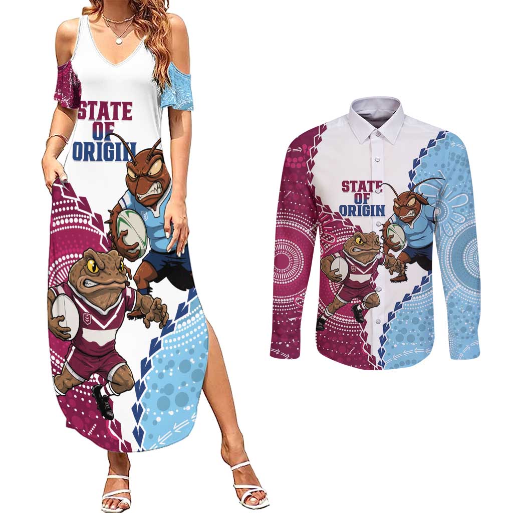 QLD Maroons and NSW Blues 2025 Couples Matching Summer Maxi Dress and Long Sleeve Button Shirt Come On Together