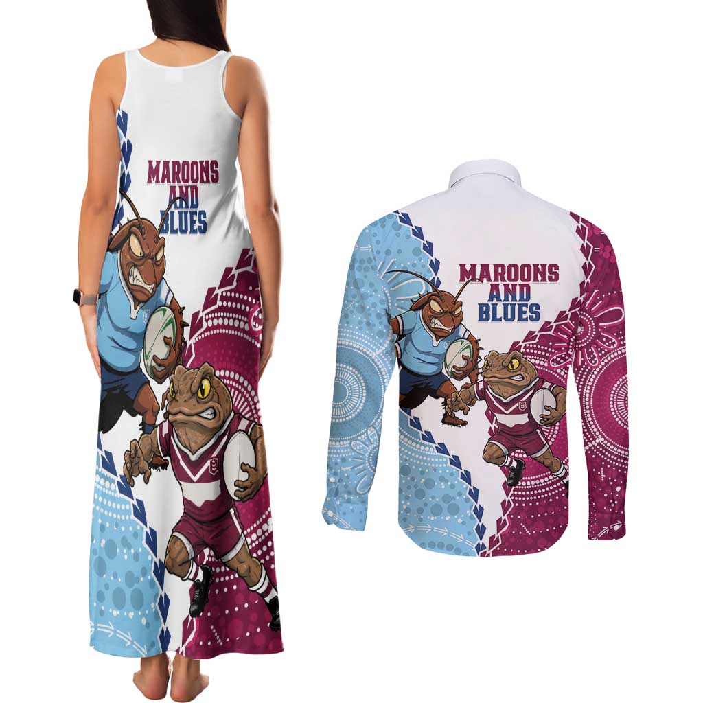 QLD Maroons and NSW Blues 2025 Couples Matching Tank Maxi Dress and Long Sleeve Button Shirt Come On Together