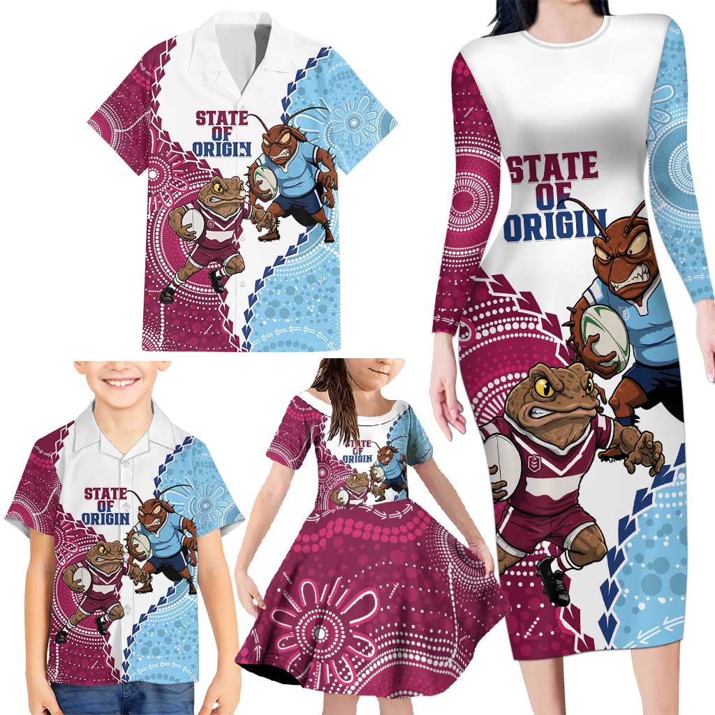 QLD Maroons and NSW Blues 2025 Family Matching Long Sleeve Bodycon Dress and Hawaiian Shirt Come On Together