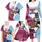 QLD Maroons and NSW Blues 2025 Family Matching Long Sleeve Bodycon Dress and Hawaiian Shirt Come On Together