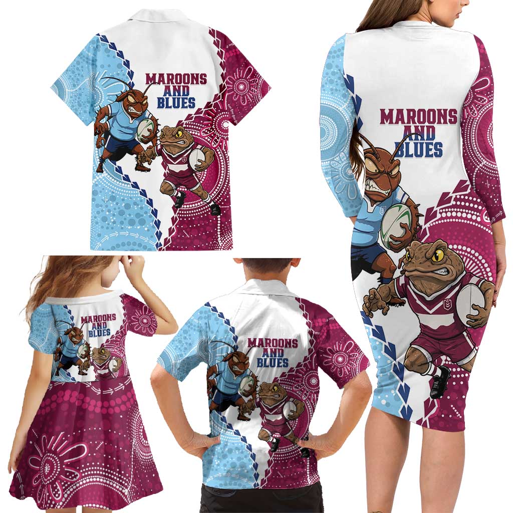 QLD Maroons and NSW Blues 2025 Family Matching Long Sleeve Bodycon Dress and Hawaiian Shirt Come On Together