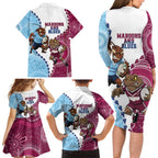 QLD Maroons and NSW Blues 2025 Family Matching Long Sleeve Bodycon Dress and Hawaiian Shirt Come On Together