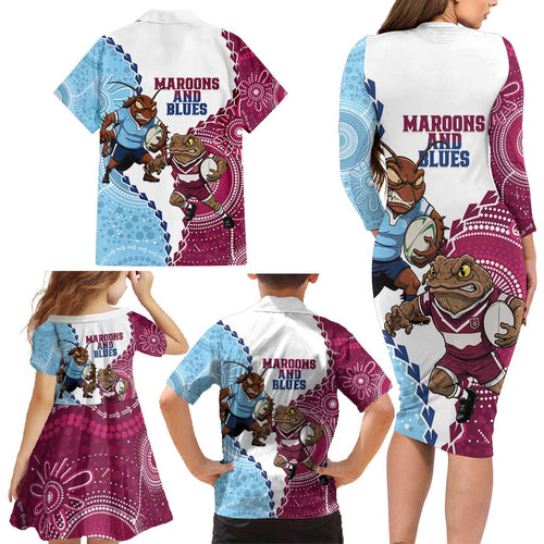 QLD Maroons and NSW Blues 2025 Family Matching Long Sleeve Bodycon Dress and Hawaiian Shirt Come On Together