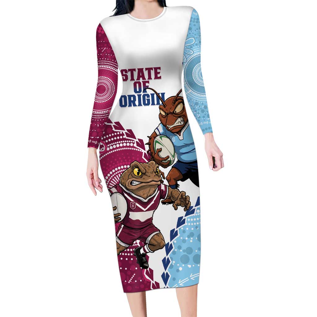 QLD Maroons and NSW Blues 2025 Family Matching Long Sleeve Bodycon Dress and Hawaiian Shirt Come On Together