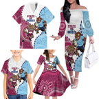 QLD Maroons and NSW Blues 2025 Family Matching Off The Shoulder Long Sleeve Dress and Hawaiian Shirt Come On Together