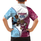 QLD Maroons and NSW Blues 2025 Family Matching Off The Shoulder Long Sleeve Dress and Hawaiian Shirt Come On Together