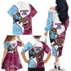 QLD Maroons and NSW Blues 2025 Family Matching Off The Shoulder Long Sleeve Dress and Hawaiian Shirt Come On Together