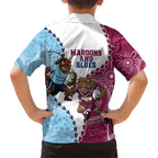 QLD Maroons and NSW Blues 2025 Family Matching Off Shoulder Maxi Dress and Hawaiian Shirt Come On Together