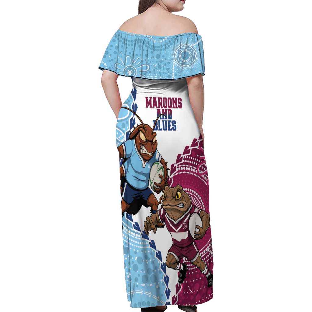 QLD Maroons and NSW Blues 2025 Family Matching Off Shoulder Maxi Dress and Hawaiian Shirt Come On Together