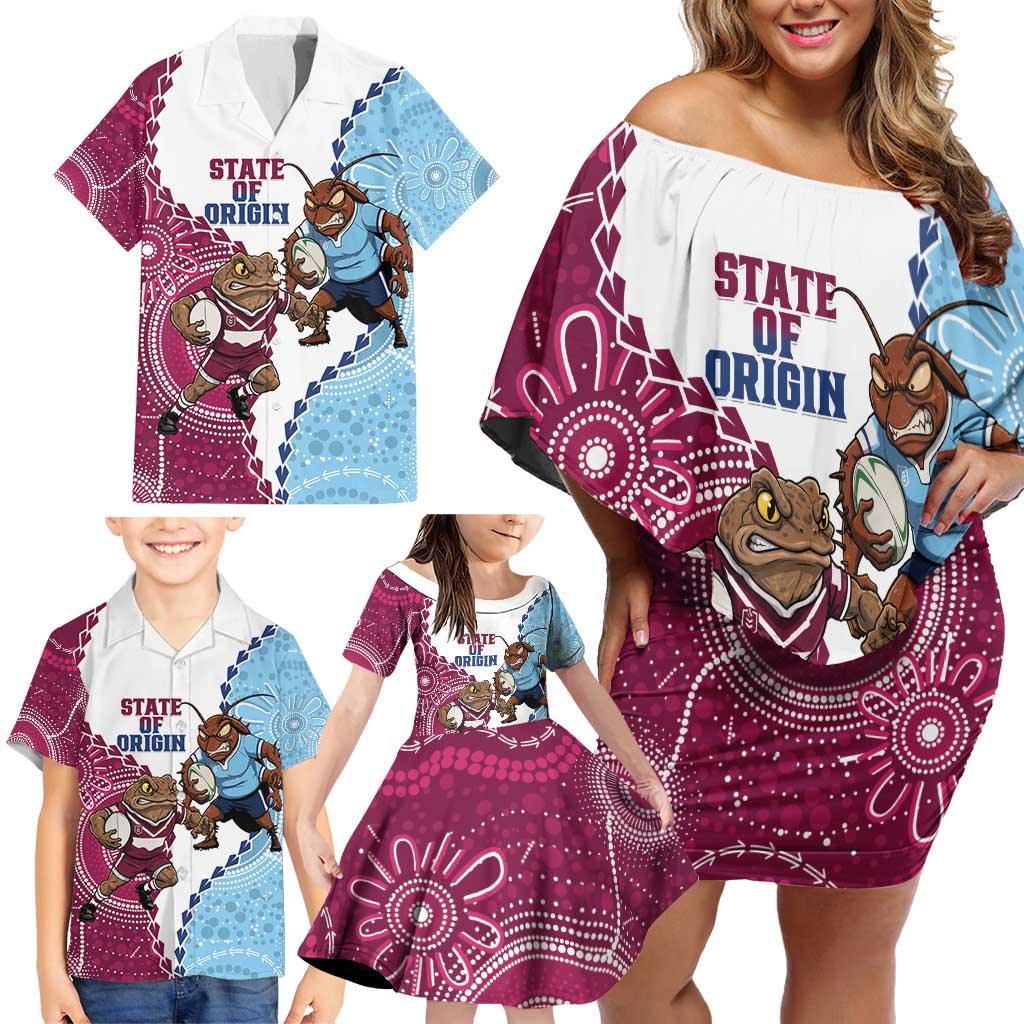 QLD Maroons and NSW Blues 2025 Family Matching Off Shoulder Short Dress and Hawaiian Shirt Come On Together