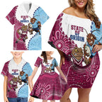 QLD Maroons and NSW Blues 2025 Family Matching Off Shoulder Short Dress and Hawaiian Shirt Come On Together